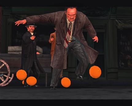 Am Boden kullern die Früchte, Don Vito Corleone gesellt sich gleich zu ihnen. Sollozzos Attentat auf den Paten geht jedoch glimpflich aus, wie Kenner des Films wissen.