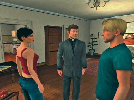 Priester Mark (Mitte) hilft Nico und George bei der Suche nach Anna Maria.