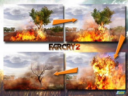 In dieser Collage sehen Sie die realistisch dargestellte Simulation des Feuers.