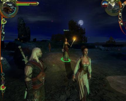 Dorfbewohner durchschreiten die Nacht mit Fackeln, dahinter dynamische Schatten. Oben leuchtet blass der Mond. Atmosphäre erzeugt The Witcher mit geübtem Händchen.