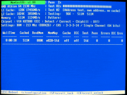 Die Memtest-Oberfläche ist spärlich, aber informativ (Bild: memtest.org)