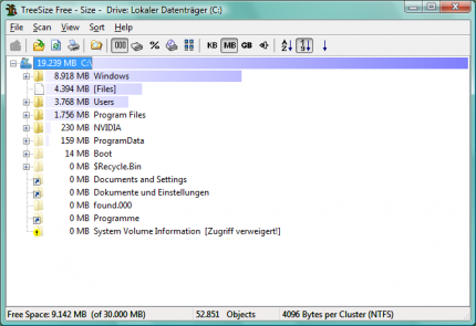 Treesize Free zeigt deutlich, welches Programm am meisten Platz belegt - in diesem Fall ist die Sache recht eindeutig.