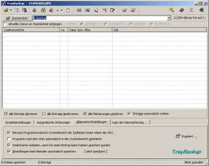 Die Oberfläche von Traybackup ist nicht sonderlich schön, aber sehr zweckmäßig und selbsterklärend.