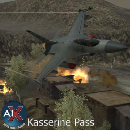 Ein Jet wirft Bomben über dem Kasserine-Pass ab.