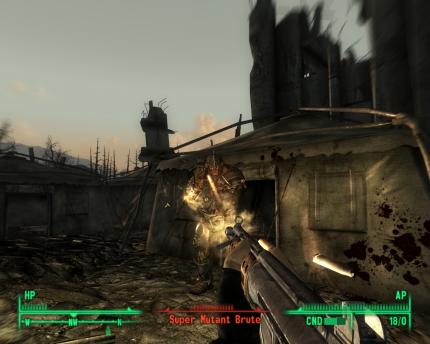 Im Zeltlager um das Polizeihauptquartier herum treffen Sie auf Supermutanten.