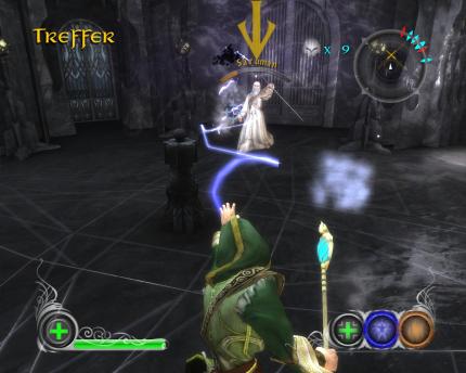 Der Kampf gegen Saruman benötigt Timing. Nur wenn der Fiesling nicht hinter seinem Schutzschild wartet, richten Sie Schaden an.