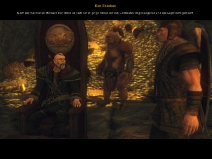 Der Goldhaufen von Don Esteban wird von einem Oger bewacht. Wenn Sie geschickt vorgehen, können Sie sich aber dennoch ein paar wertvolle Teile stibitzen.