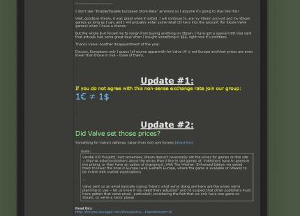 Diskussions-Thread im Steam-Forum: 1$ = 1€?