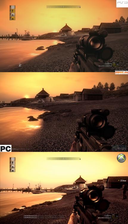 Vergleichen Sie zum Beispiel die Texturen im Hintergrund miteinander. Die PS3-Version ist deutlich schwächer.