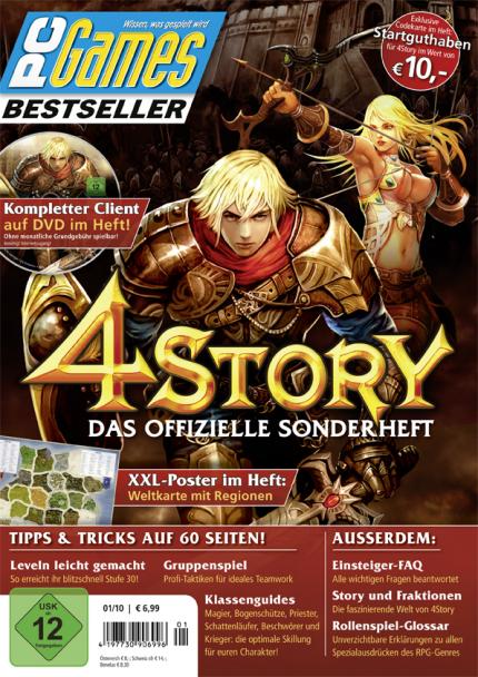 Das 4Story-Sonderheft enthält eine DVD mit der Vollversion des Free2play-Rollenspiels, ein Startguthaben im Wert von 10 Euro und ein riesiges Weltkartenposter zum Herausnehmen.