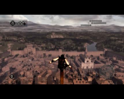 In Assassins Creed 2 können Sie von Aussichtspunkten aus Ihre Karte erweitern - und dabei die durchaus realistische Aussicht genießen.