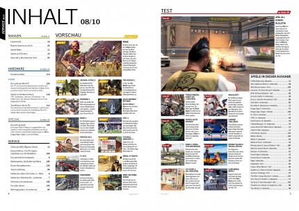 Das Inhaltsverzeichnis der PC Games 08/10 auf einen Blick.