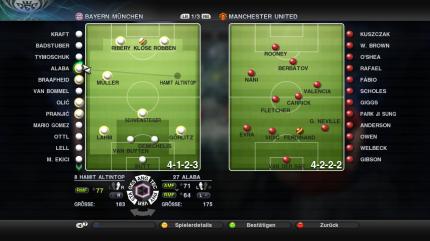 Im neuen Aufstellungsbildschirm lassen sich nun die Attribute der Spieler übersichtlich vergleichen. Per Drag & Drop nehmen Sie Auswechslungen im Handumdrehen vor.
