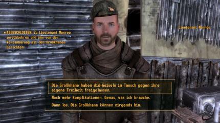 Nachdem wir in Boulder City die Freiheit der Geiseln ausgehandelt haben, will Lieutenant Monroe trotzdem die Großkhane erledigen. Wenn wir ihm diesen Plan ausreden, erhalten wir zusätzliches gutes Karma.