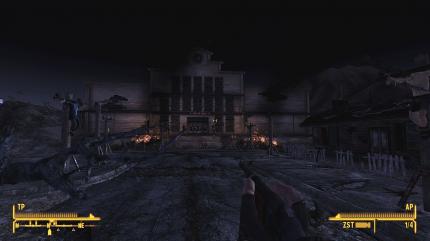 Für Ranger Ghost im Mojave Outpost schauen wir in Nipton nach dem Rechten. Vor dem Rathaus begegnen wir zum ersten Mal den unbarmherzigen Mitgliedern der blutrünstigen Legion.