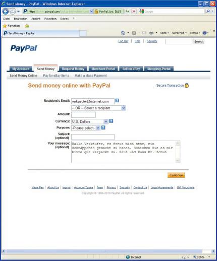 Mit Diensten wie Paypal erhält der Verkäufer in wenigen Sekunden sein Geld. Die Transaktion läuft über solche Eingabemasken.
