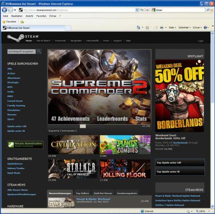 Über die Internetseite von Steam können Sie sich das zum Spielekauf benötigte Programm herunterladen.