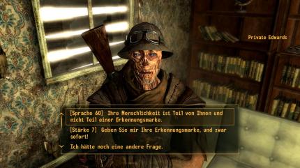 Auf der Suche nach verstrahlten RNK-Erkennungsmarken für First Sergeant Astor treffen wir in Searchlight auf diesen Ghul, der sein Dogtag nur widerwillig herausrückt.