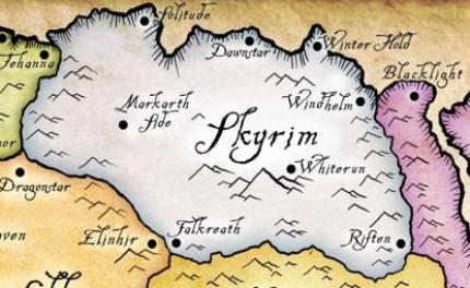 Die Region Skyrim liegt im Norden Tamriels und grenzt unmittelbar an die Spielwelt von Oblivion, Cyrodiil, an.