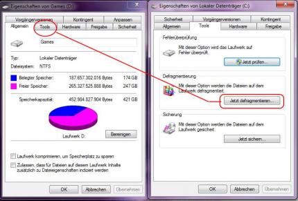 So kommen Sie nach einem Rechtsklick auf eine Partition zur Defragmentierung