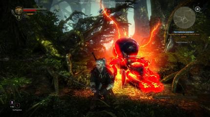Wir schocken diese Riesenkrabbe mit dem Yrden-Zeichen, einer magischen Falle. Erst dann können wir die verwundbare Rückseite des Monsters gefahrlos angreifen.