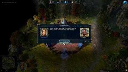 Die Story der fünf Kampagnen von Might & Magic: Heroes 6 wird nicht ausschließlich durch Zwischensequenzen erzählt. Einfache Texteinblendungen samt Sprachausgabe treiben die Handlung ebenso voran.