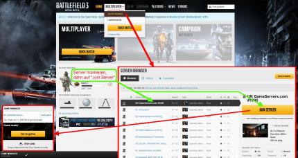 Spielstart und Serversuche per Internetbrowser