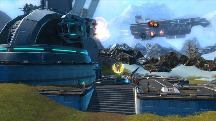 Star Wars: The Old Republic - Auf Alderaan müsst Ihr Geschütze einnehmen, um mit ihnen ein gegnerisches Schiff vom Himmel zu schießen.