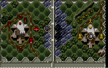 Eine Besonderheit der Serienanfänge: Sowohl Battle Isle 1 (siehe Screenshot) als auch Historyline 1914-1918 werden stets im Splitscreen gespielt - jede Partei steuert ihre Einheiten auf einer Bildhälfte.