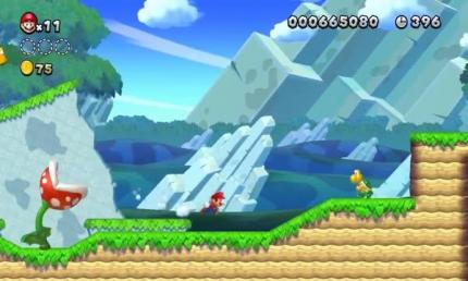In New Super Mario Bros. U hüpft Klempner Mario durch sein erstes Abenteuer für die neue Nintendo-Konsole.