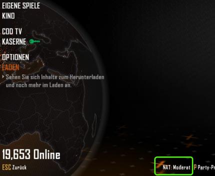 Nat-Type (grün markiert) bei Black OPs 2