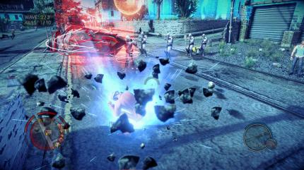 Saints Row 4 im Test: Mit der Stampfattacke schleudert ihr alle Gegner um euch herum von den Füßen. Besonders praktisch, wenn ihr auf Hausdächern kämpft.