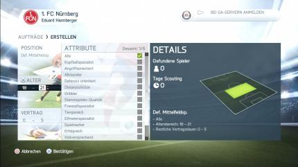 So funktioniert das Scouting-System: Erst definiert ihr ein Anforderungsprofil für eure gesuchten Kicker. (PS3)