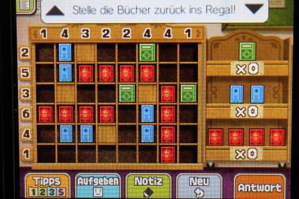 Professor Layton und das Vermächtnis von Aslant: So müssen die Bücher angeordnet werden, um Rätsel 088: In bester Ordnung 3 erfolgreich abzuschließen