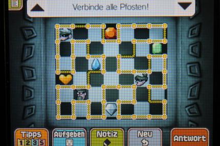 Professor Layton und das Vermächtnis von Aslant: Die Seile in Rätsel 135: Schmuckrettung 2 sollten wie gezeigt gespannt werden.