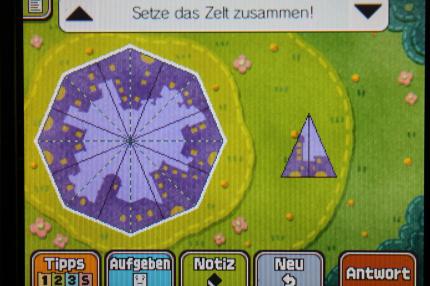 Professor Layton und das Vermächtnis von Aslant: So müssen die Zeltstücke angeordnet werden, um Rätsel 137: Sorge am Berg 2 erfolgreich abzuschließen