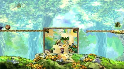 Vollkommenheit: Allein die Lösung, um das Puzzleteil am rechten Bildrand zu ergattern, gehört in ein Buch über wahrhaftige Spieldesignkunst. (Braid) PC-Screenshot