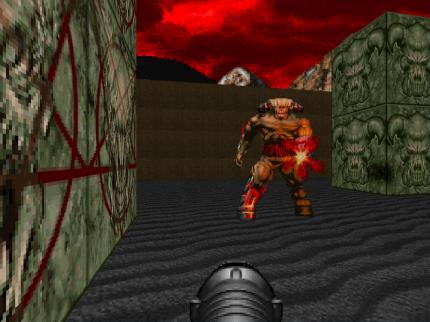 Furcht: Nur die Mutigsten kommen dem Cyberdemon derart nahe ... und müssen meist mit ihrem Leben zahlen. PC-Screenshot, aufgezeichnet via ZDoom Frontend