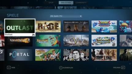 Der Steam Big Picture-Modus lässt sich komplett per Gamepad bedienen - hier die Spieleauswahl