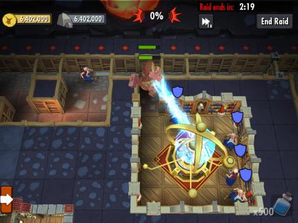 In Raids hat man kaum Kontrolle, Gebäude schießen automatisch auf Monster.