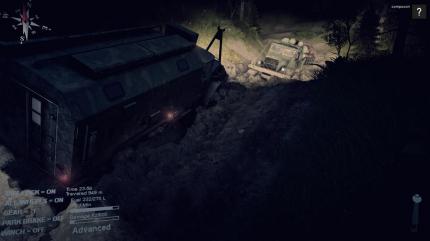 Spintires bietet einen hübschen übergangslosen Tag- und Nachtwechsel. Für diesen Holzlaster geht nichts mehr. jetzt ist freischleppen angesagt.