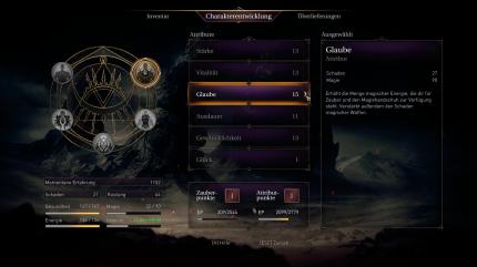 Wenn wir Erfahrungspunkte sichern, können wir damit unsere Attribute steigern. Allerdings geht uns dann ein satter XP-Bonus verloren. (PC)