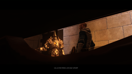 Styx: Master of Shadows - In einer Truhe versteckt, durch einen Sicht-Schlitz beobachten wir das Geschehen vor uns.