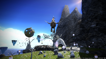 Super Mario? Ishgard ist voll von fliegenden Felsen. Vor allem das runde Objekt mit den Pilzen weckt Interesse... Ist auf so etwas vor ein paar Jahren nicht noch der Nintendo-Klempner rumgeturnt?
