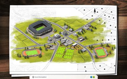 Der Ausbau des Vereinsgeländes wie im Fussball Manager (Bild) spielt bei der Sports-Interactive-Serie keine Rolle.
