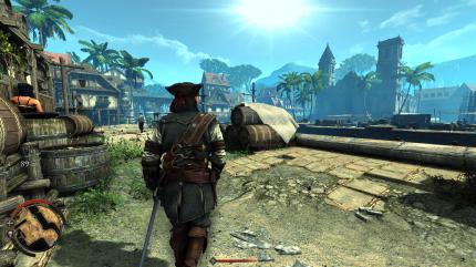 Raven's Cry im Test: Karibikidylle gibt's reichlich, Interaktionsmöglichkeiten in der Spielwelt eher weniger.