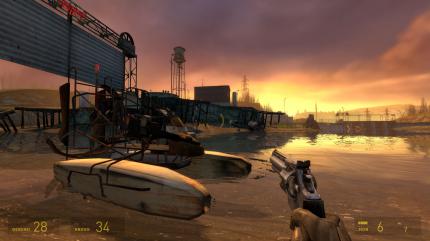 Der wunderschöne Sonnenuntergang am Ende der (langen) Luftkissenboot-Sequenz macht dank Update-Mod noch mehr her.