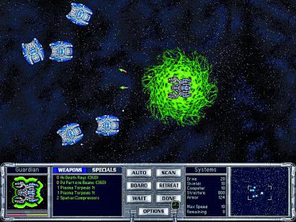 In den Rundengefechten atomisierten wir Raumschiffe anderer Völker, Weltraummonster oder den sagenumwobenen mechanischen Wächter des Orion-Systems.