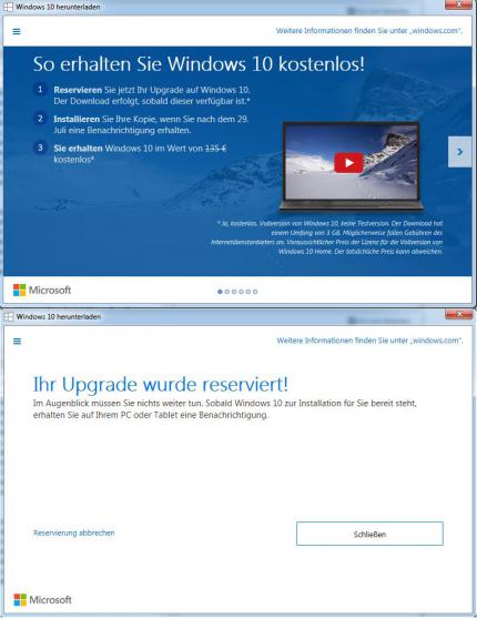 Reservierung des Upgrades