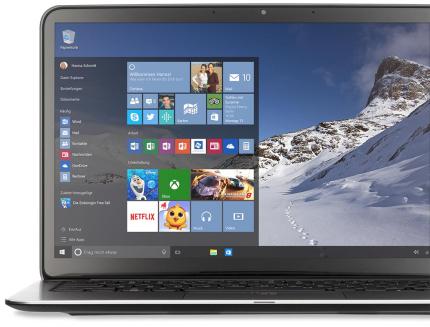Startmenü mit Kacheln und Cortana